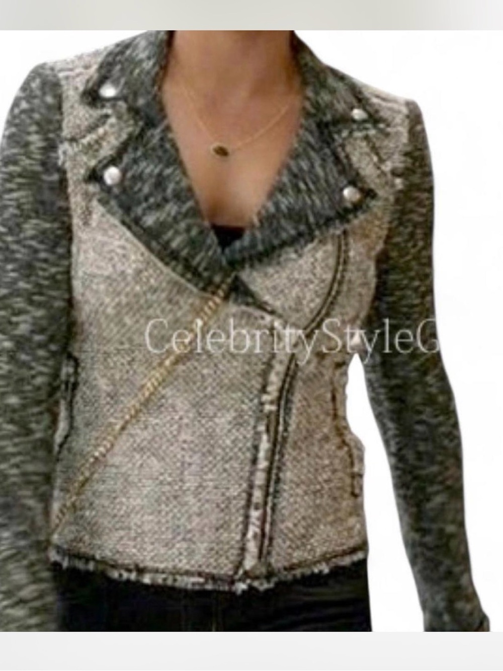 Rebecca Taylor Gray Tweed Blazer with Knit Sleeves